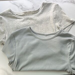 Set of Three Ribbed T-Shirts in Gray, Cream, and Olive